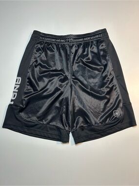 AND1 Black Dazzle Basketball Shorts Spellout Logo Shiny Performance Mens